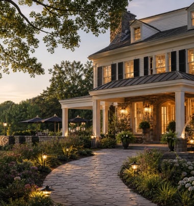 Perennial gardens and stone walls on Cedar Hollow grounds